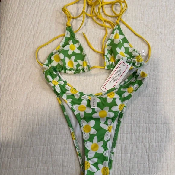 Heavy Manners Bikini Set - Green and Yellow Floral - Picture 1 of 2